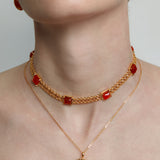 3D Sugar Pyramid Red Agate Woven Necklace – 24K Gold Plated
