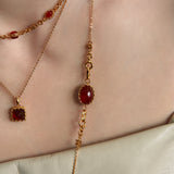 Double-Sided Red Agate Woven Chain Necklace – 24K Gold Plated