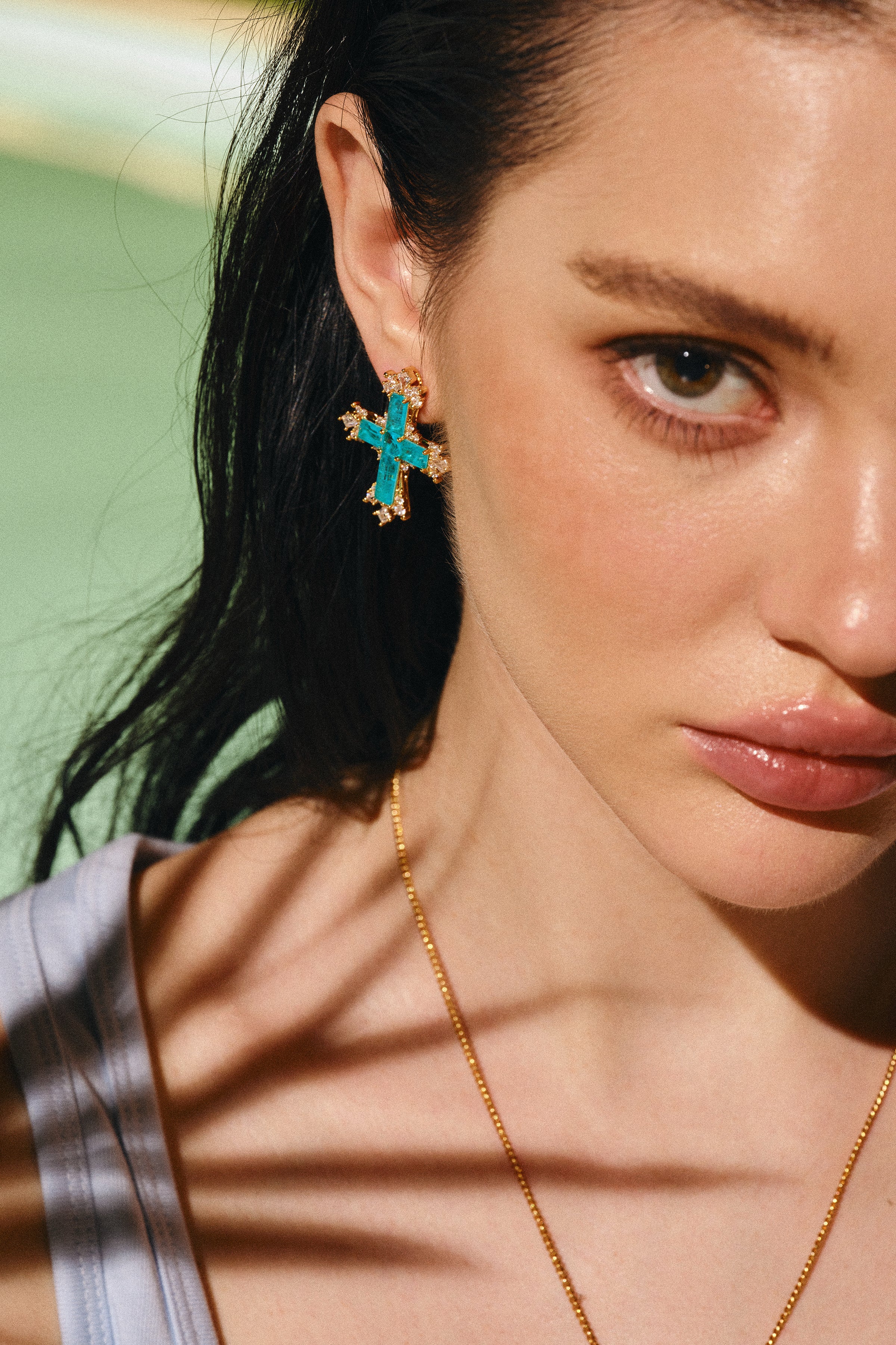 Paraiba Cross Jewelry Set – Gold 3-Piece Collection (Small Necklace) - booneealus