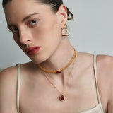 Red Agate Woven Lace Necklace – 24K Gold Plated