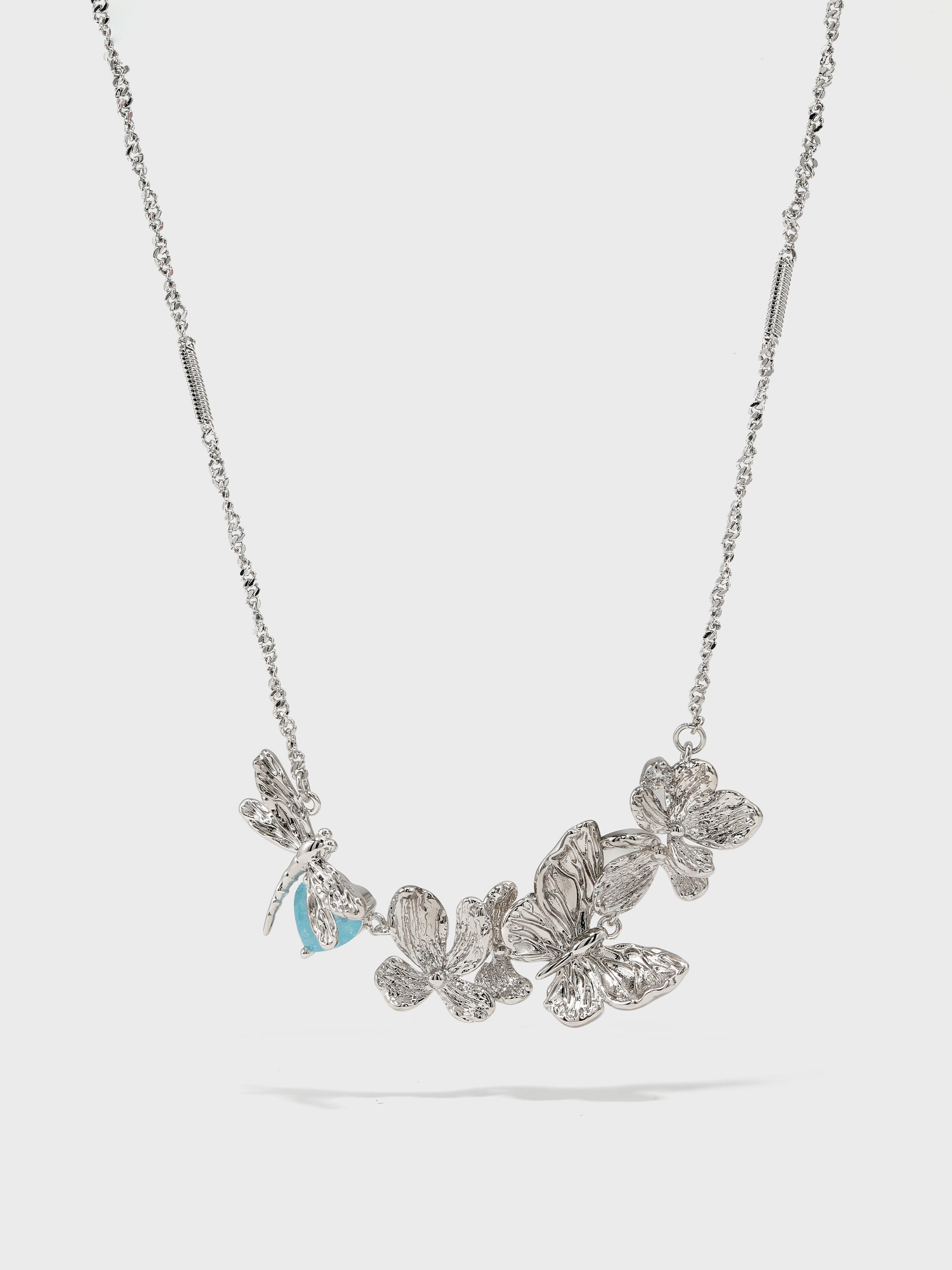 Zircon Butterfly Flower and Dragonfly Necklace - booneealus