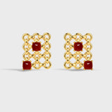 Red Agate Woven Square Hollow Earrings – 24K Gold Plated, 925 Silver Posts