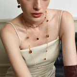 Double-Sided Red Agate Woven Chain Necklace – 24K Gold Plated