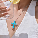 Paraiba Cross Jewelry Set – Silver 3-Piece Collection (Large Necklace) - booneealus