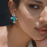 Paraiba Cross Jewelry Set – Silver 3-Piece Collection (Large Necklace) - booneealus