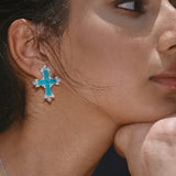 Paraiba Cross Jewelry Set – Silver 3-Piece Collection (Large Necklace) - booneealus