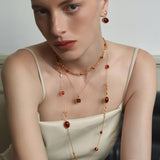 Double-Sided Red Agate Woven Chain Necklace – 24K Gold Plated