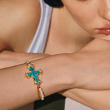 Paraiba Cross Jewelry Set – Gold 3-Piece Collection (Small Necklace) - booneealus