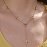 Forged Pilgrimage & Pearl Cross Cipher Necklace Set – Gold - booneealus