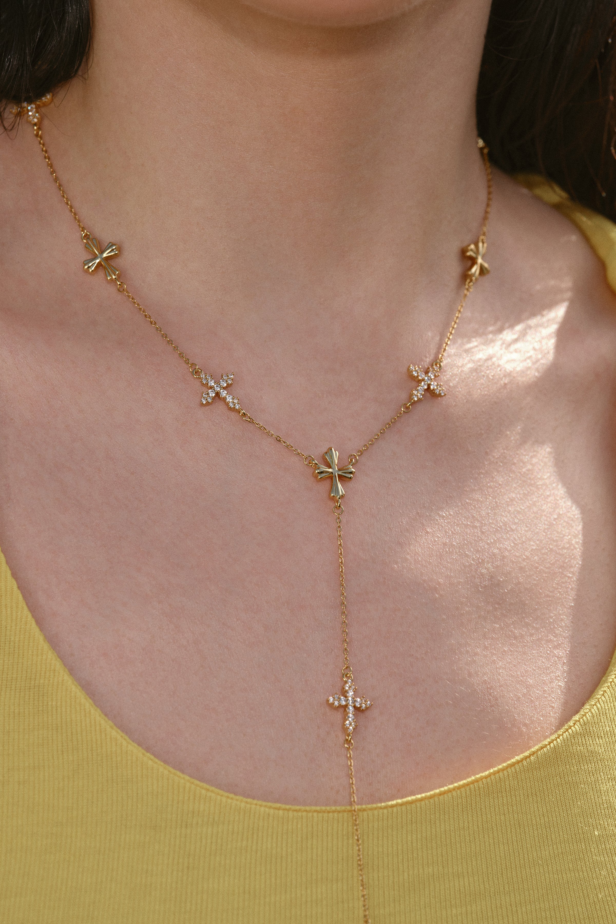 Forged Pilgrimage & Pearl Cross Cipher Necklace Set – Gold - booneealus