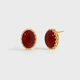 Oval Red Agate Woven Earrings