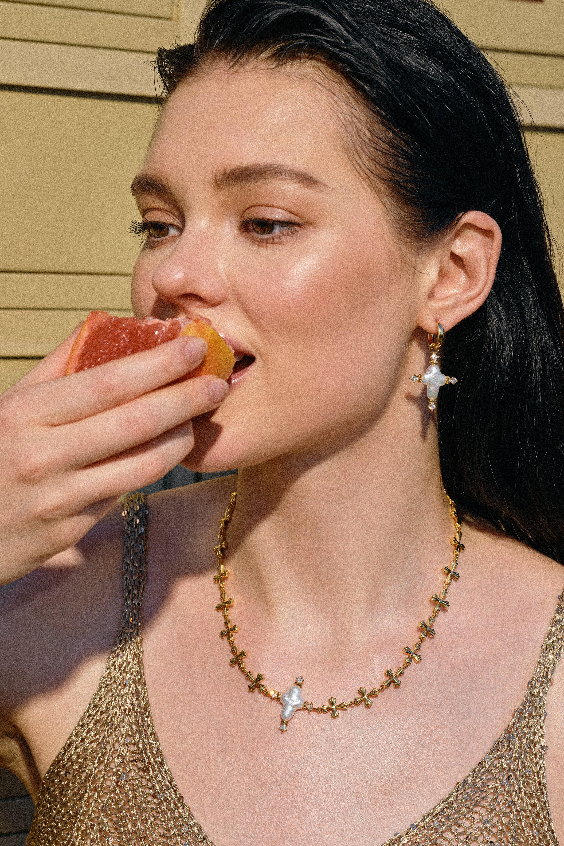 Pearl Cross Cipher Necklace - booneealus