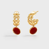 Dual-Sided Red Agate Woven C-Hoop Earrings