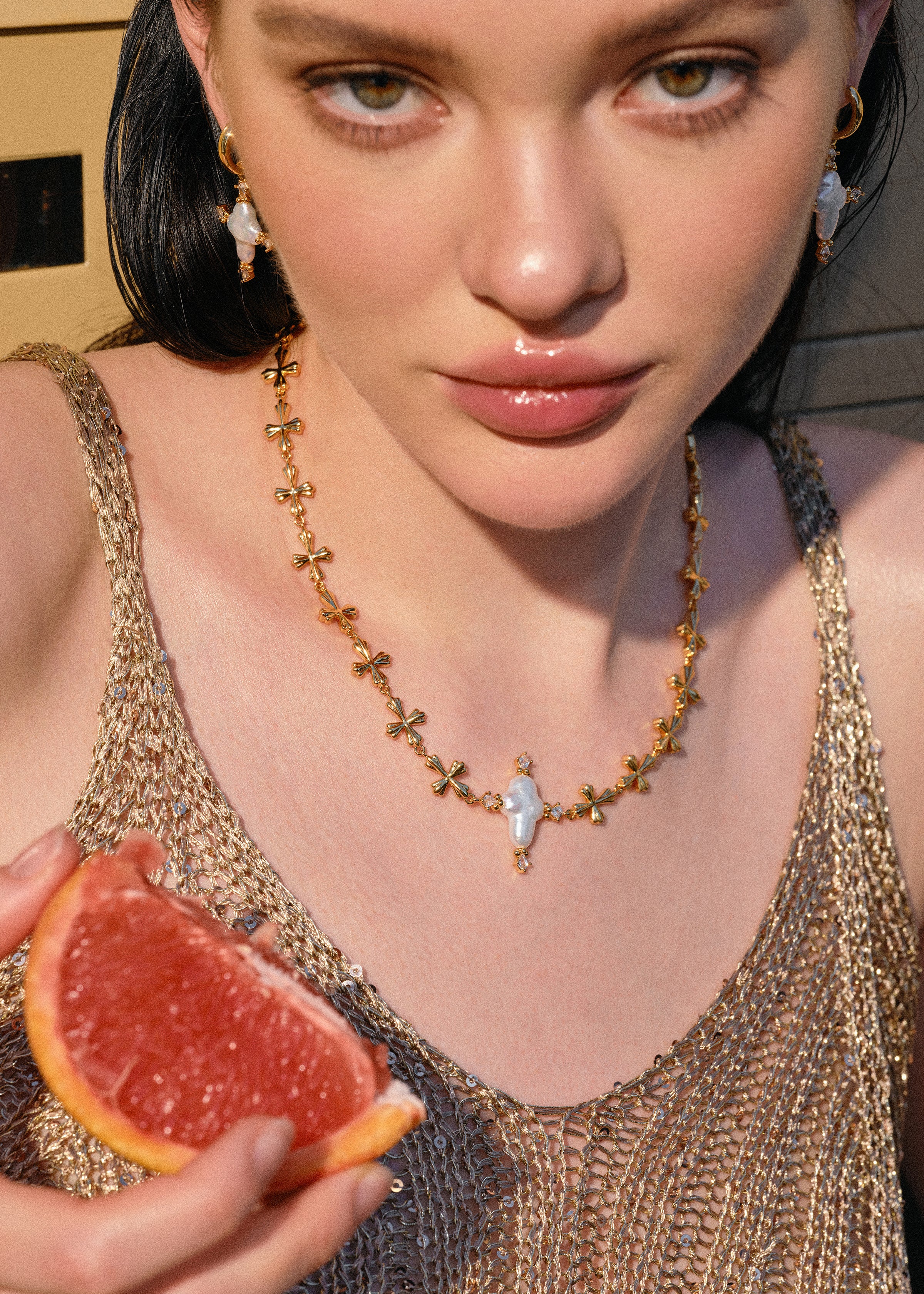 Pearl Cross Cipher Necklace - booneealus