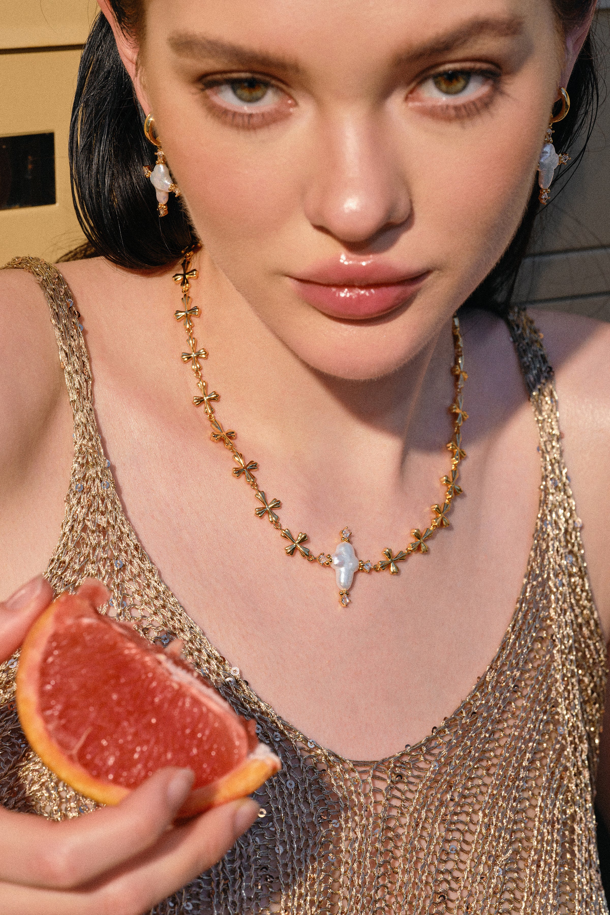 Pearl Cross Cipher Necklace - booneealus