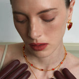 Double-Sided Red Agate Woven Pendant Necklace