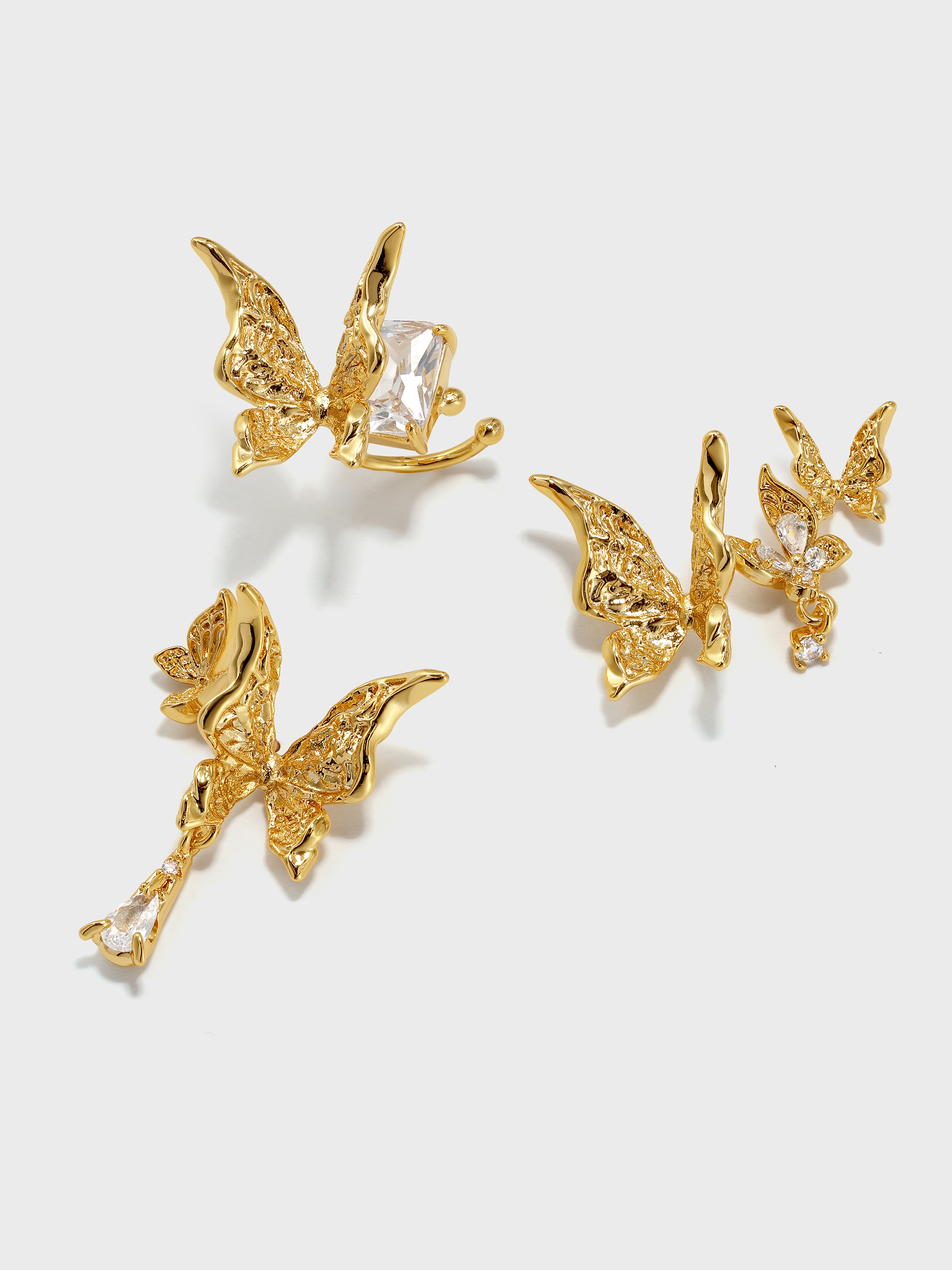 Metal Texture Butterfly Set Studs (3 pcs) - booneealus