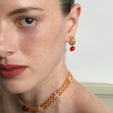 Dual-Sided Red Agate Woven C-Hoop Earrings