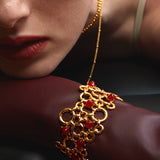 Woven Hollow Sugarloaf Red Agate Open Cuff Bracelet