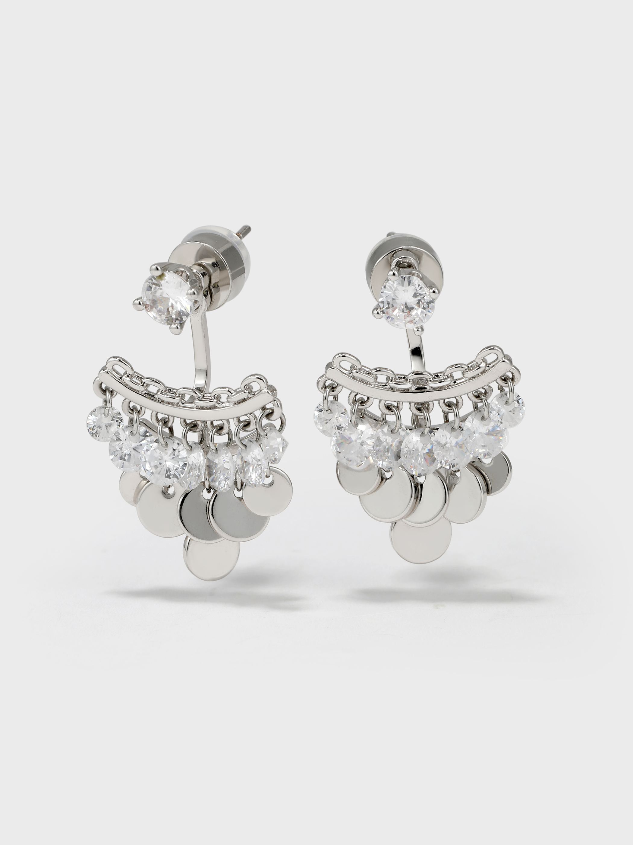 Multi-metal Disc Zircon Tassel Earrings - booneealus