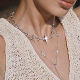 Forged Pilgrimage & Pearl Cross Cipher Necklace Set – Silver - booneealus