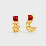Candy-Tower Red Agate Woven C-Hoop Earrings