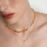 Geometric Double-Layer Clover Pendant Necklace