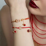 Woven Chain Red Agate Open Cuff Bracelet