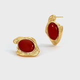 Molten Texture Red Agate Statement Earrings