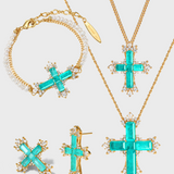 Paraiba Cross Jewelry Set – Gold 4-Piece Collection - booneealus