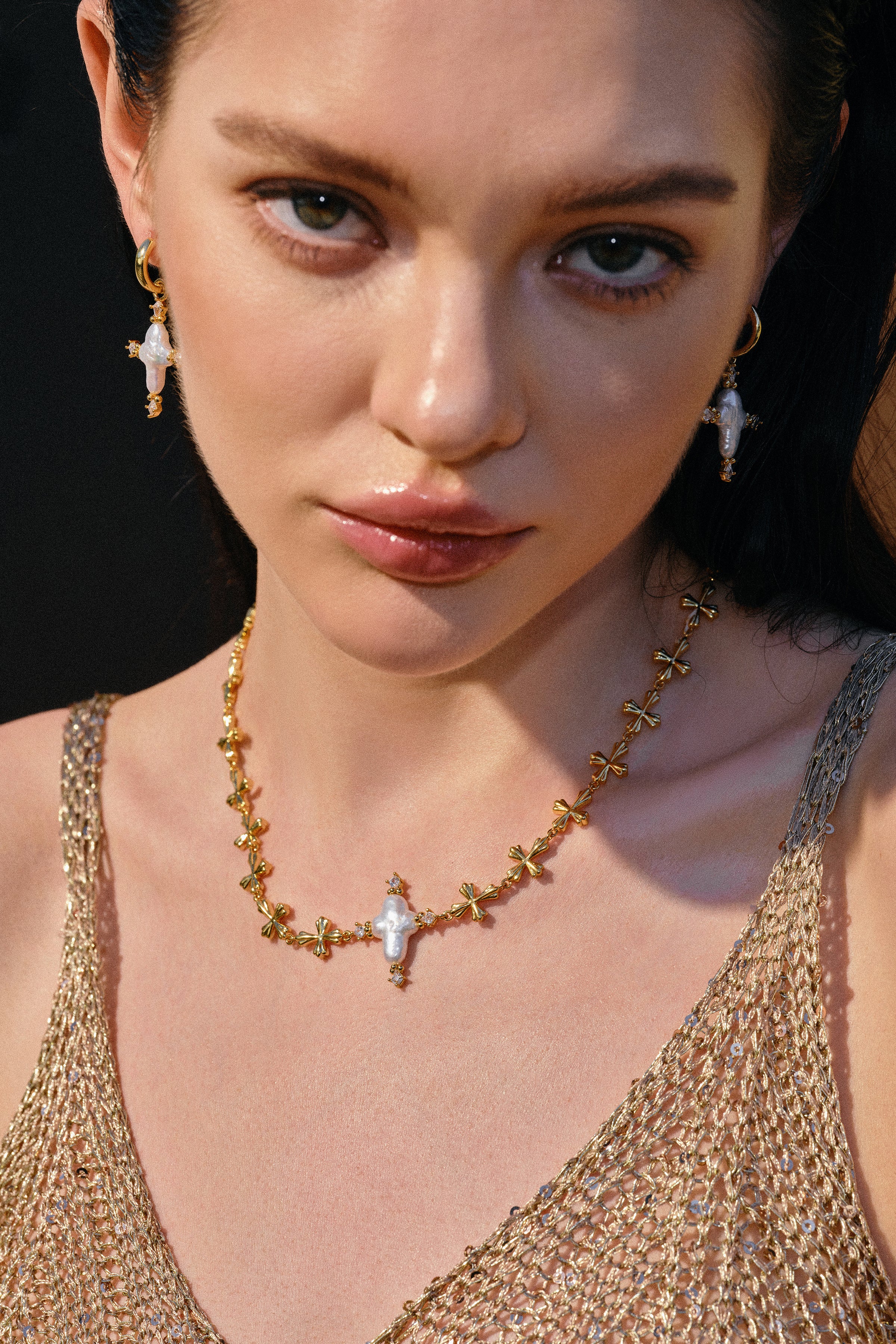 Pearl Cross Cipher Necklace - booneealus