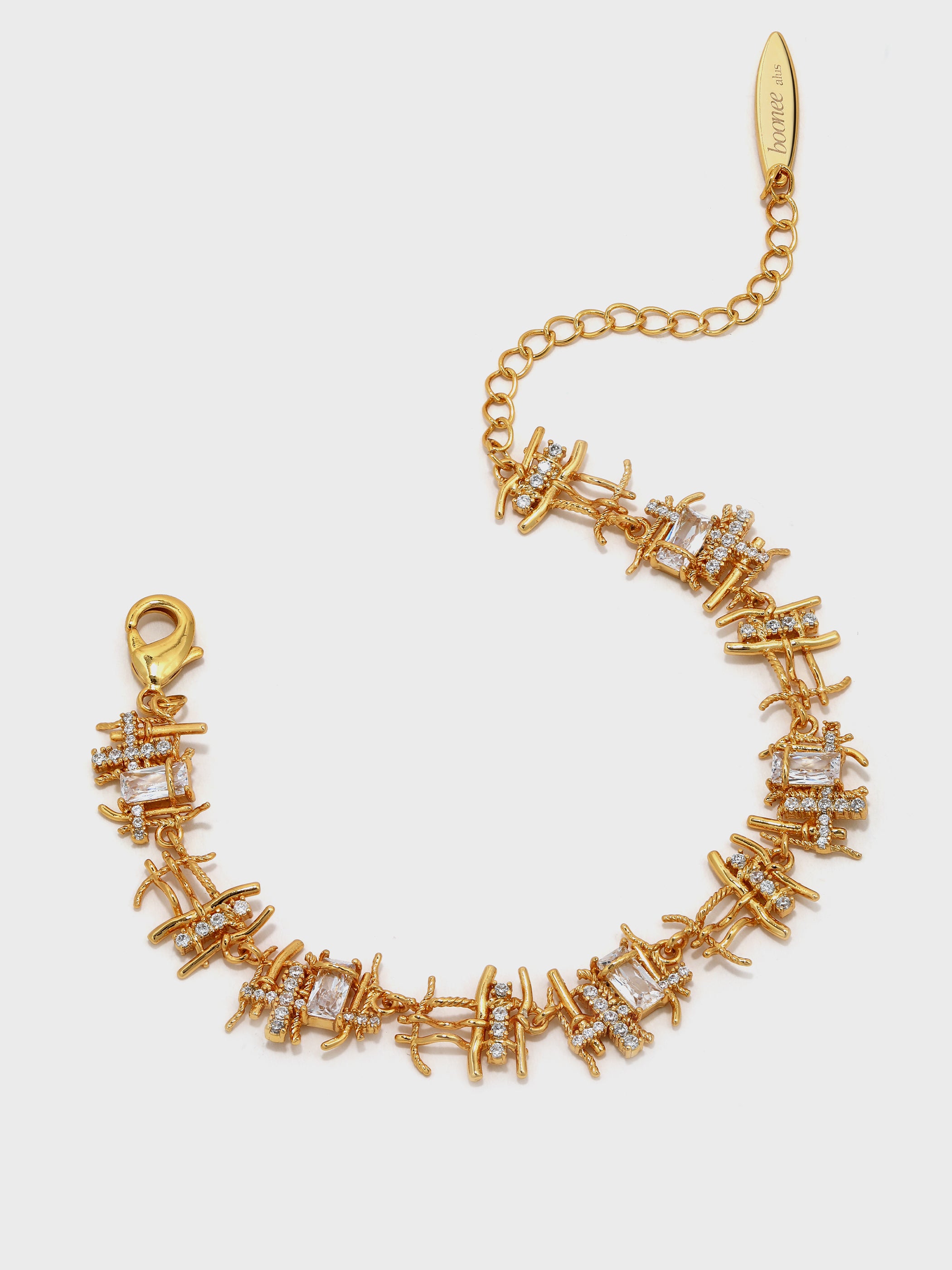 Braided Metal Irregular Zirconia Patchwork Bracelet - booneealus