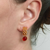 Dual-Sided Red Agate Woven C-Hoop Earrings