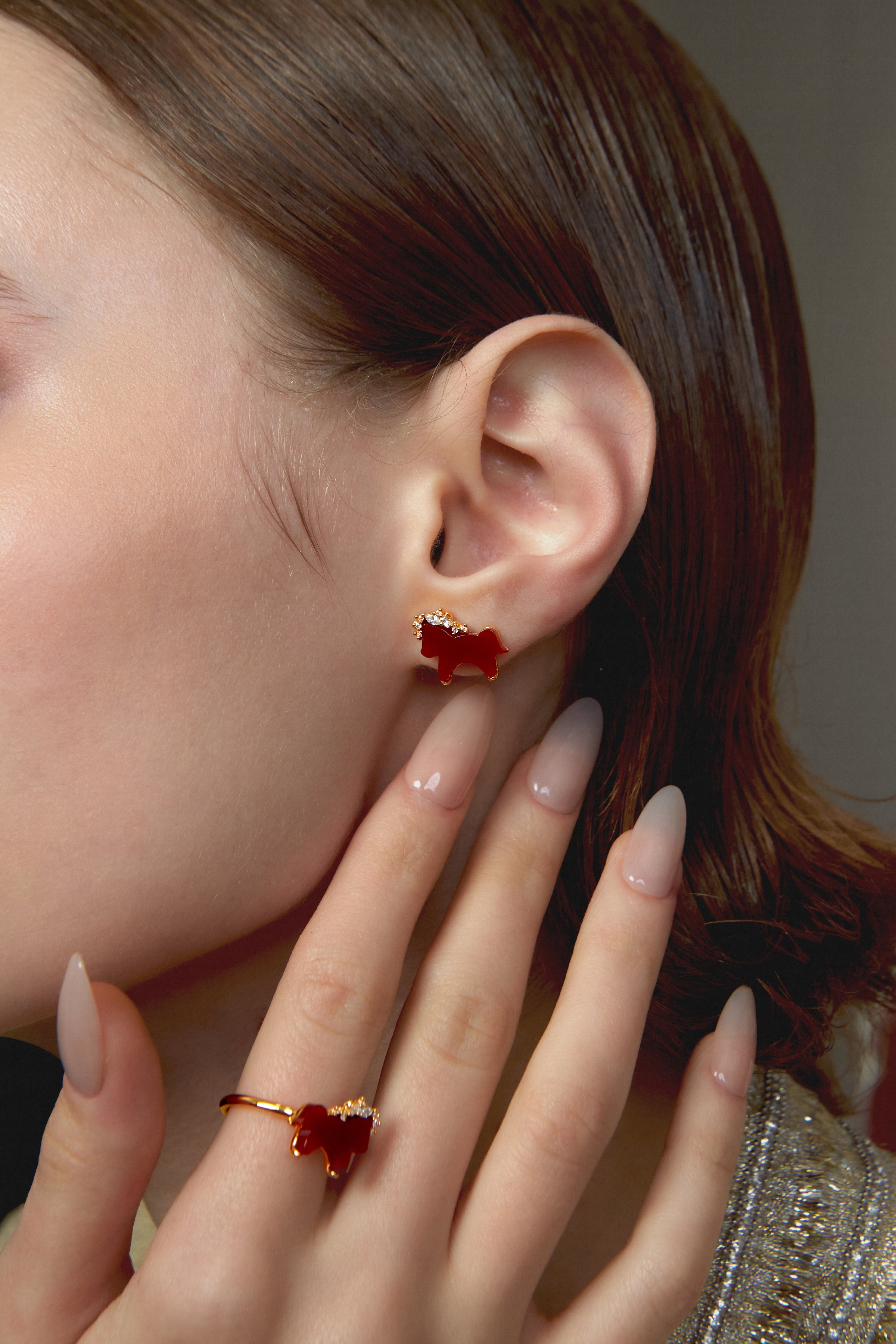 Horse Form Red Agate Stud Earrings - booneealus