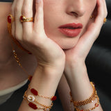 Red Agate Woven Lace Bracelet – 24K Gold Plated