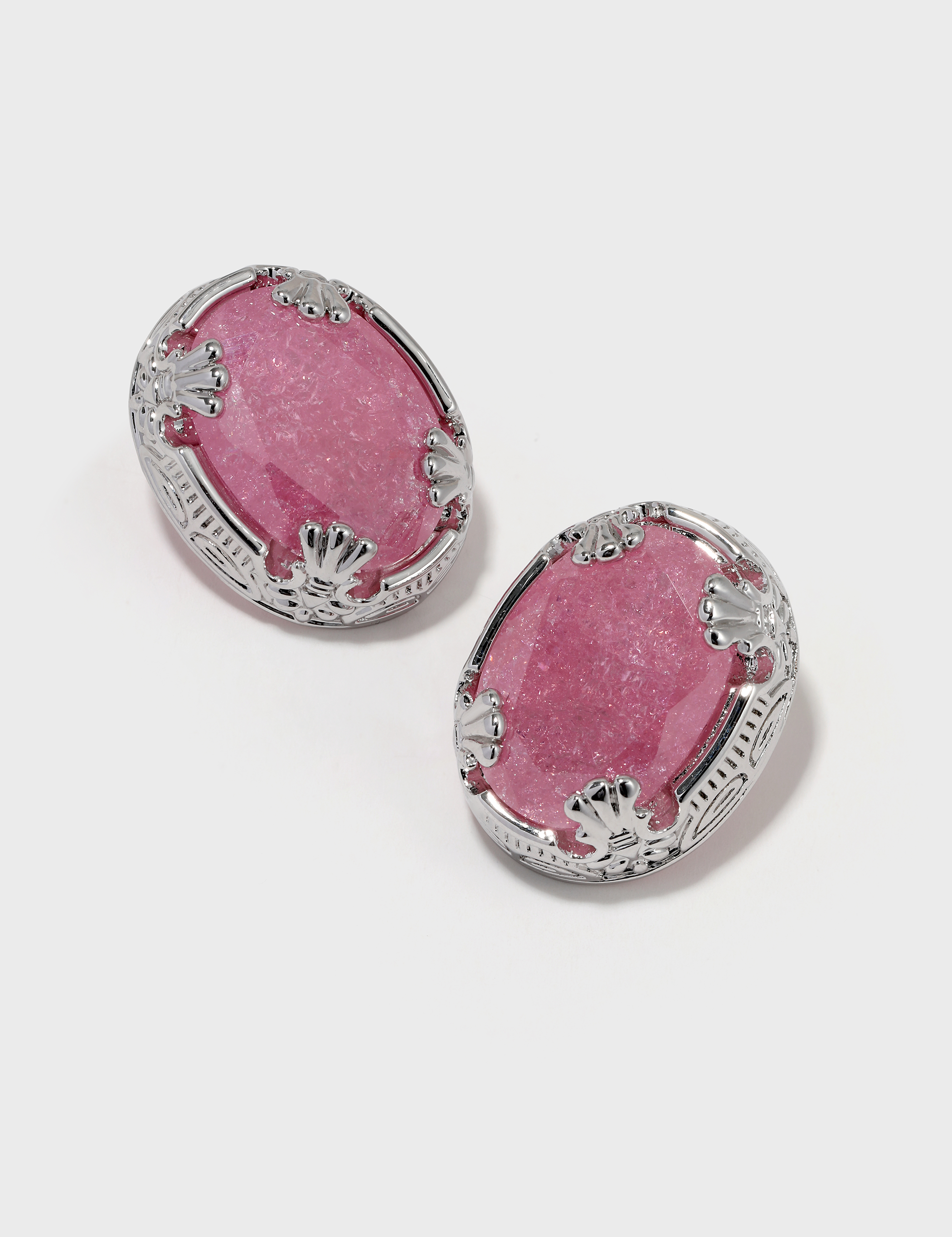 Oval Pink Crack Stone Studs