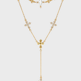 Forged Pilgrimage & Pearl Cross Cipher Necklace Set – Gold - booneealus