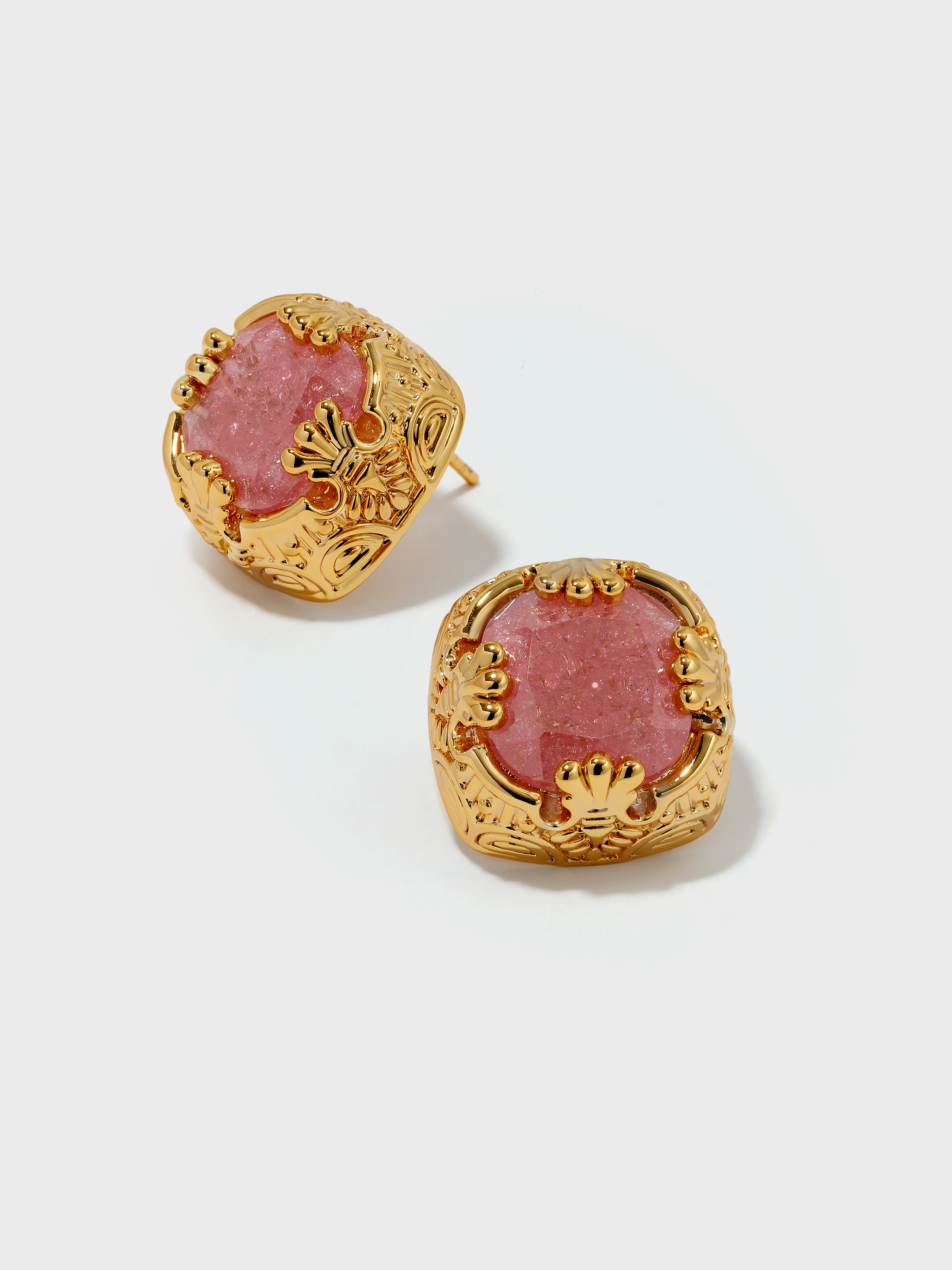 Square Pink Crack Stone Studs - booneealus