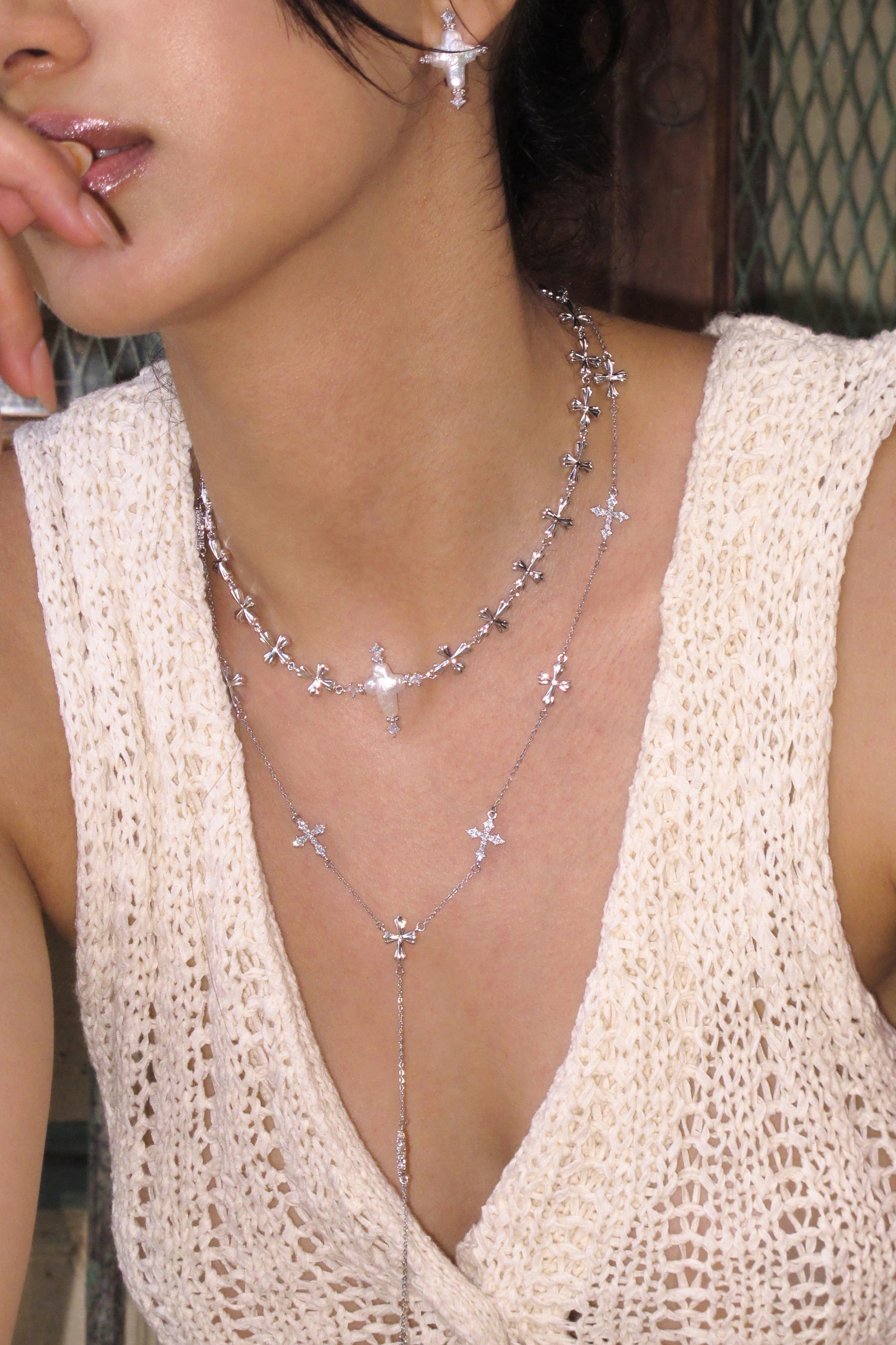 Pearl Cross Cipher Necklace - booneealus