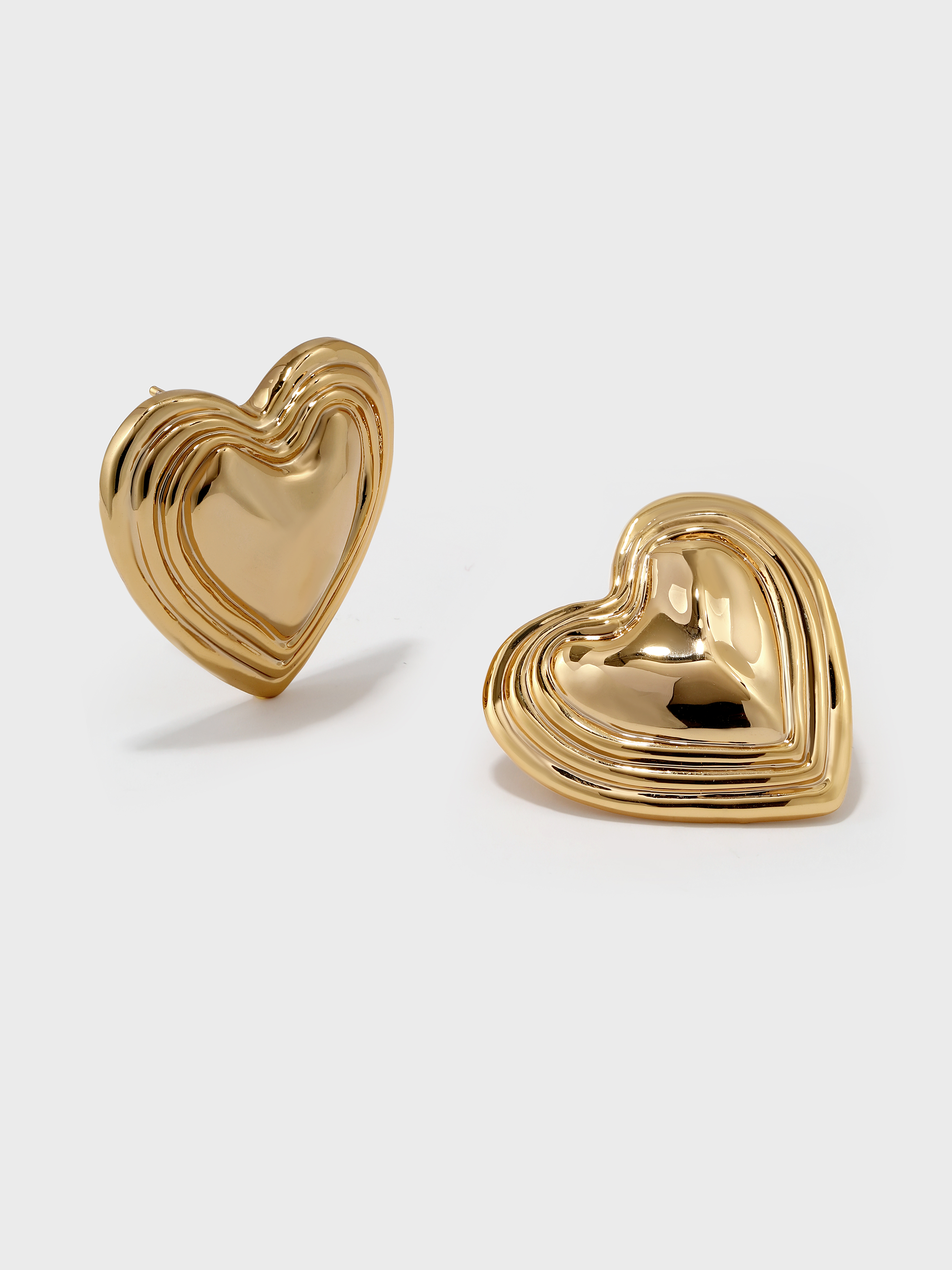 Polished Multi-Layered Heart Stud Earrings - booneealus