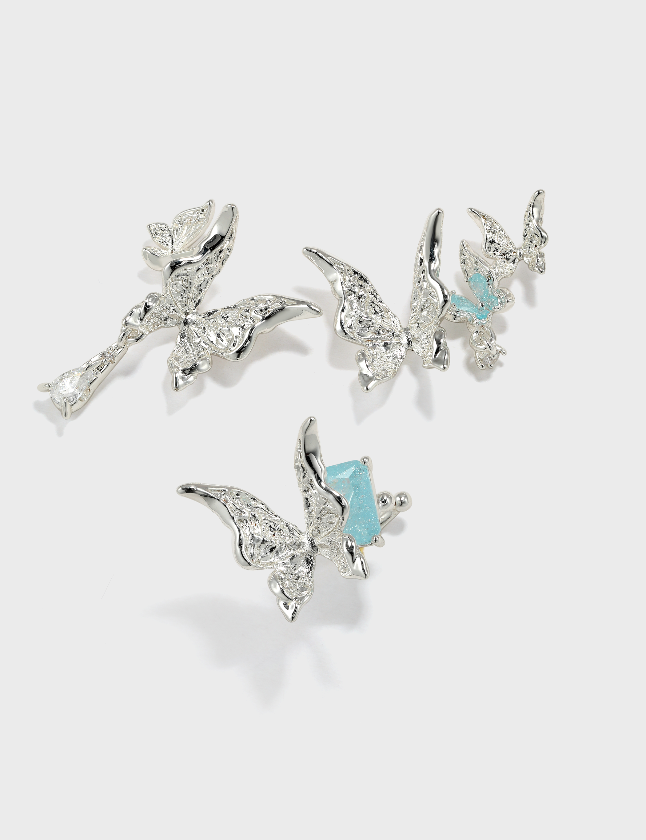 Metal Texture Butterfly Set Studs (3 pcs)