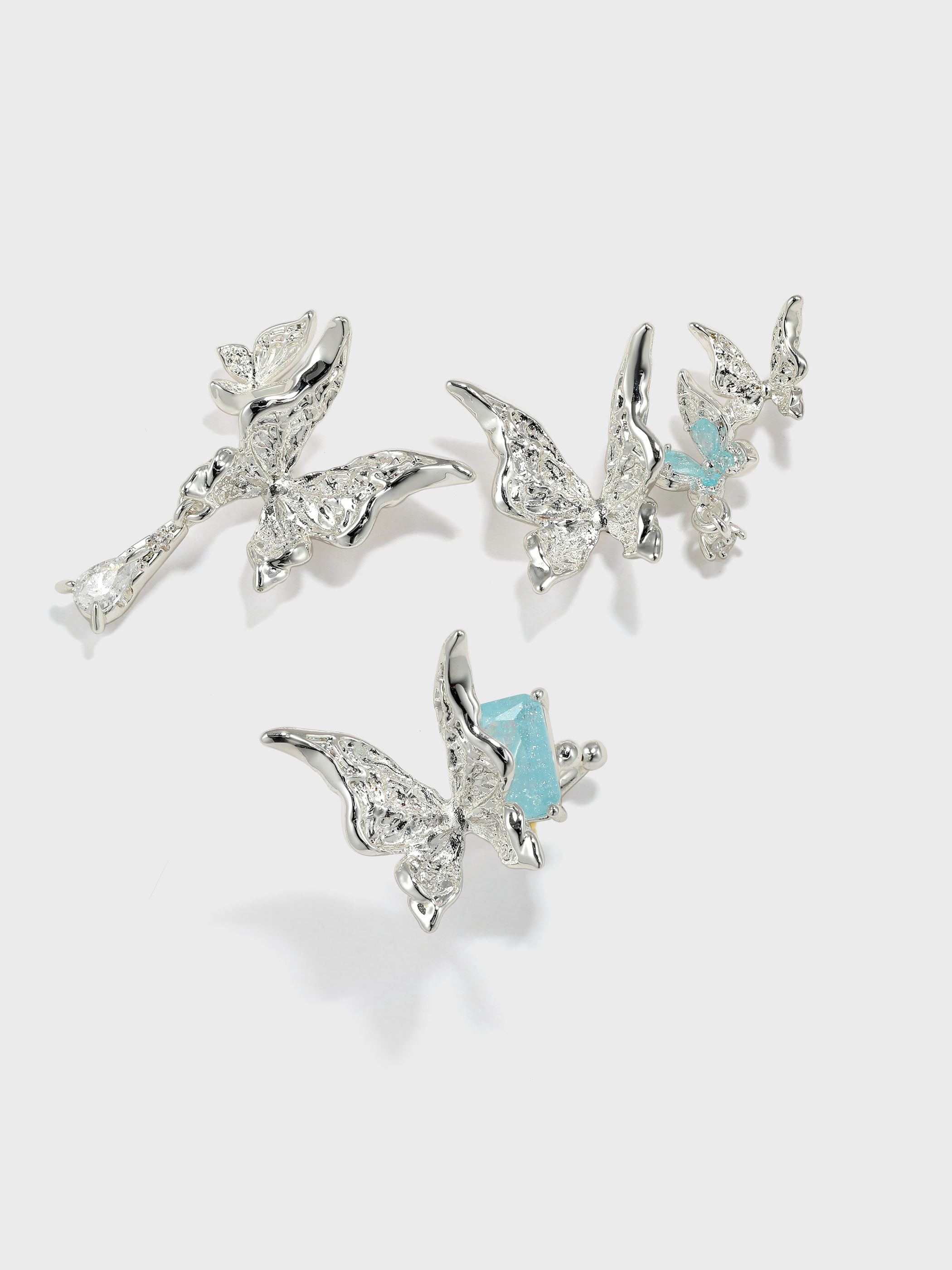Metal Texture Butterfly Set Studs (3 pcs) - booneealus