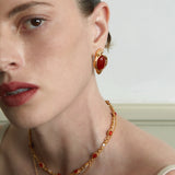 Molten Texture Red Agate Statement Earrings