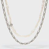 Freshwater Pearl Metal Chain Double Layer Necklace