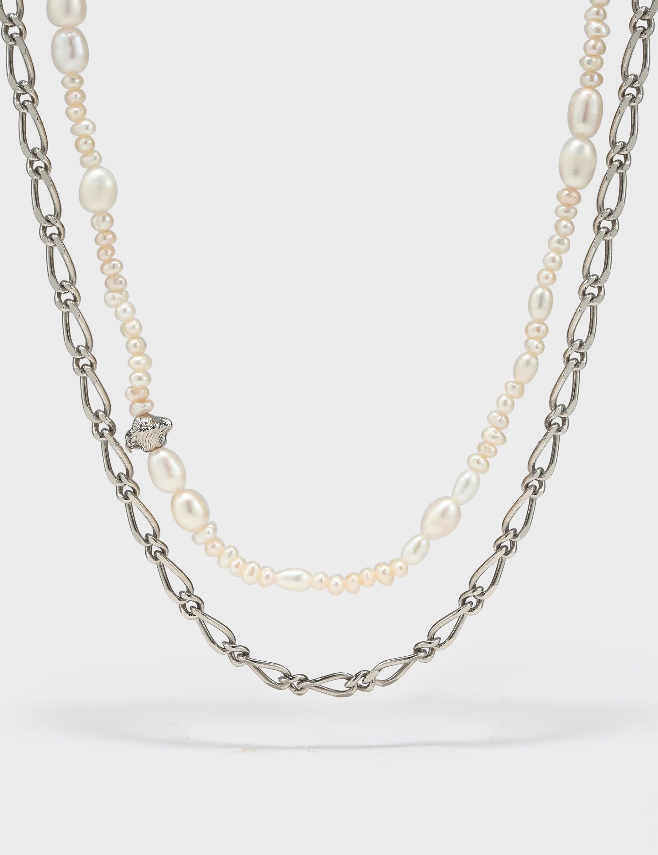 Freshwater Pearl Metal Chain Double Layer Necklace