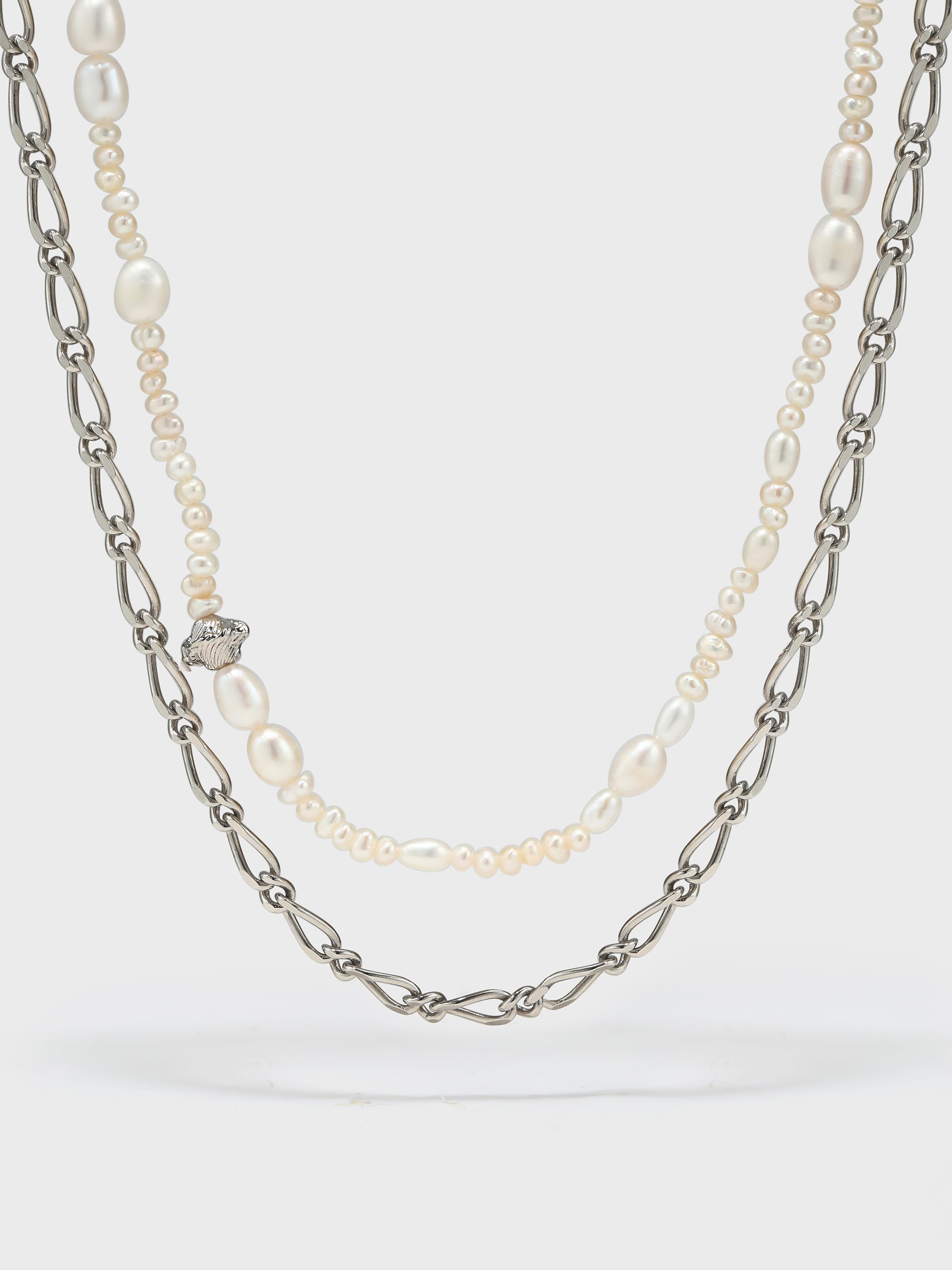 Freshwater Pearl Metal Chain Double Layer Necklace - booneealus