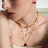 Sugar Pyramid Red Agate Woven Earrings – 24K Gold Plated, 925 Silver Posts