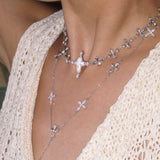 Forged Pilgrimage & Pearl Cross Cipher Necklace Set – Silver - booneealus