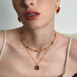 Double-Sided Red Agate Woven Pendant Necklace