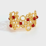 Woven Hollow Sugarloaf Red Agate Open Cuff Bracelet